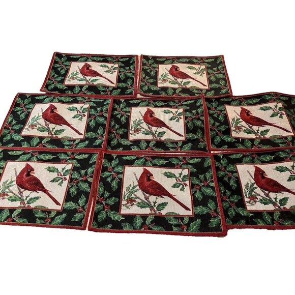 NWT St. Nicholas Square Placemats Set 8 Cottagecore Cardinal Tapestry 13x19 - Picture 2 of 4